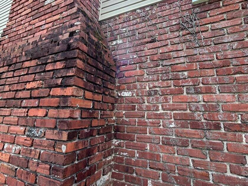 Before Brick Exterior Wash &mdash; Moss & Grime Removal